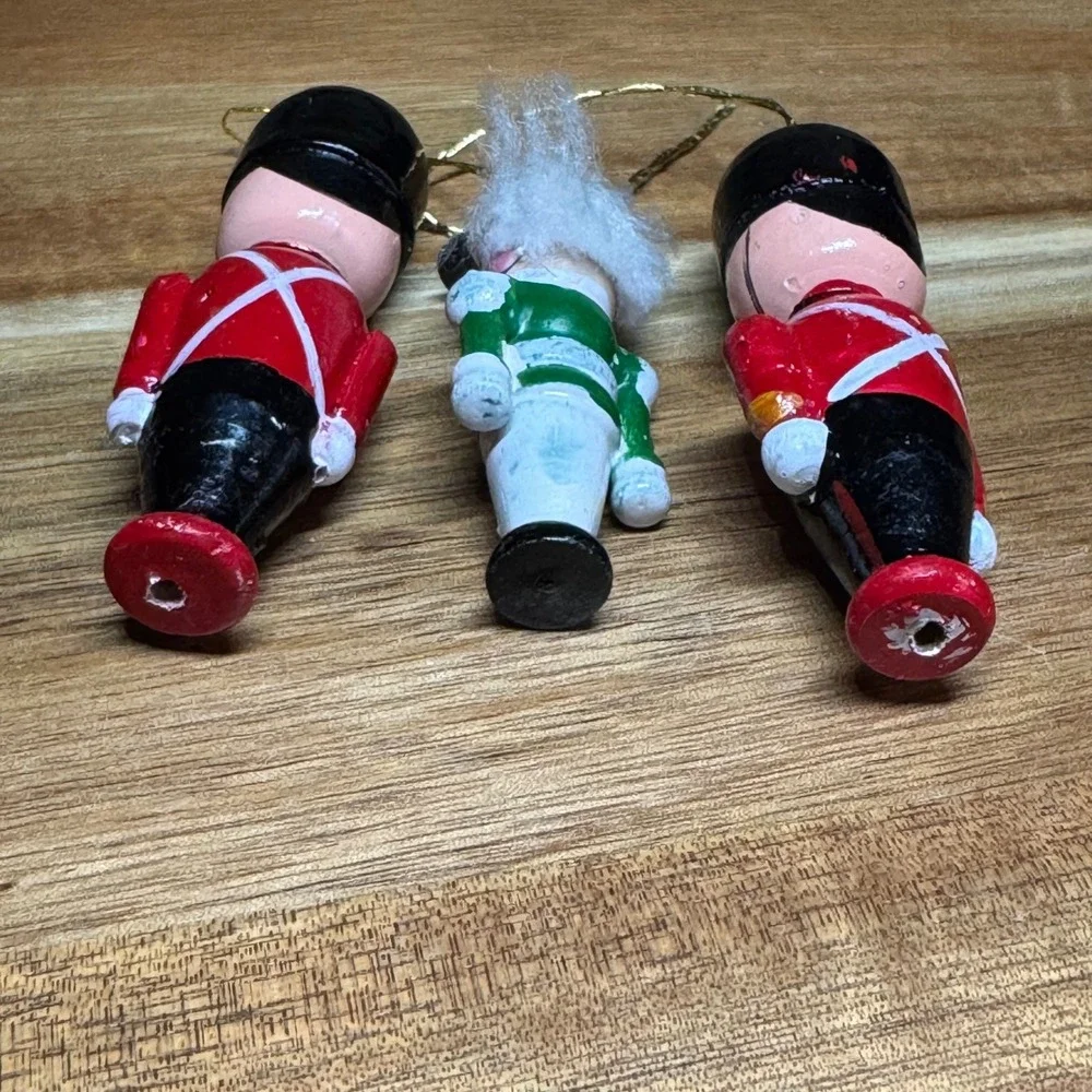 Vtg Wooden Nutcracker British Guard Christmas Ornaments Set of 3 Hand Painted